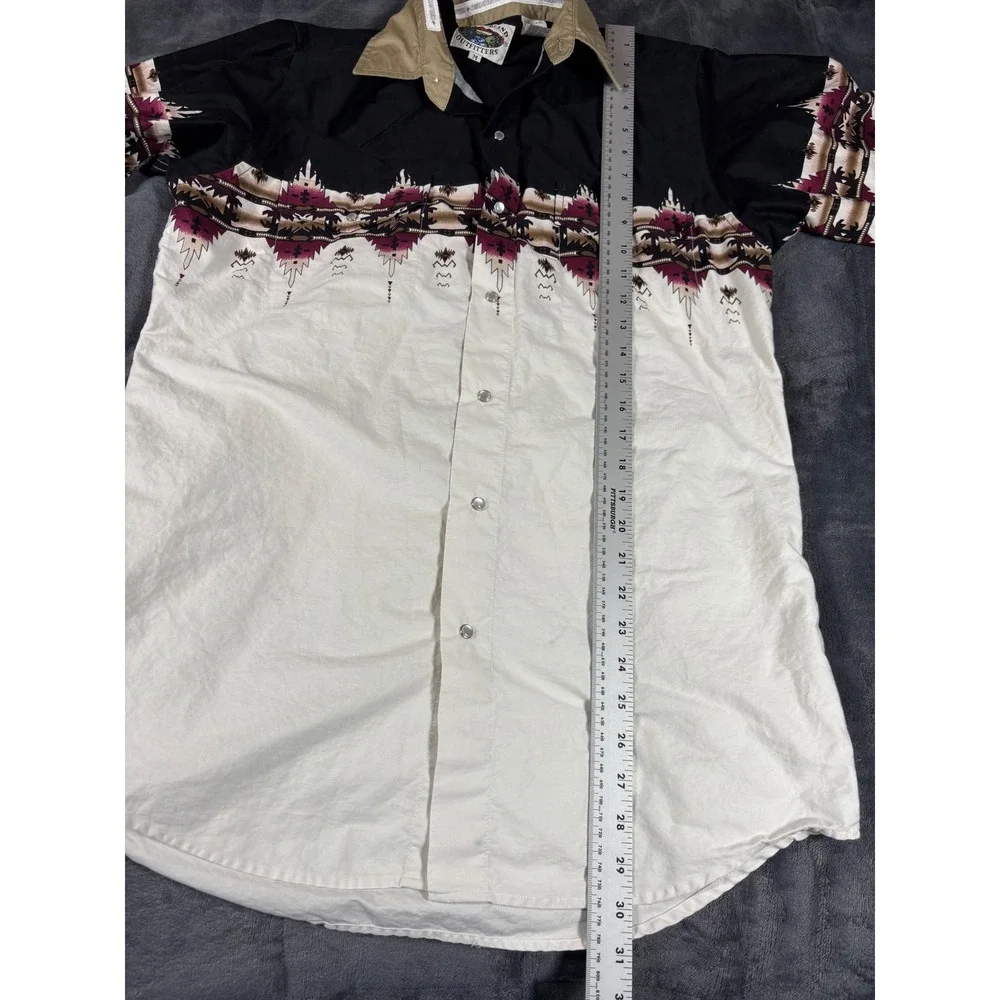 Cumberland Outfitters Mens Aztec Western Pearl‎ Snap Shirt White Black Medium